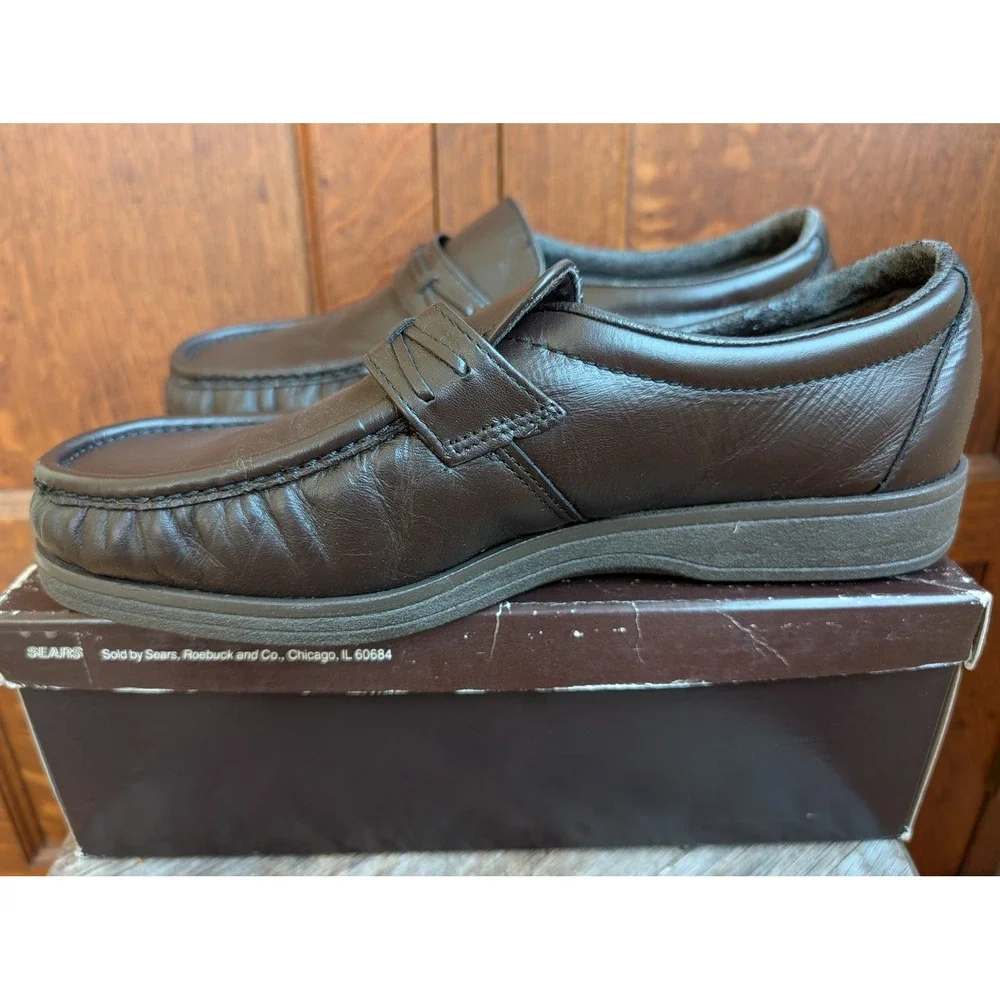 Vintage Wonderlite Sears Mens Brown Loafers Slip On Shoes 11 3E Wide 77392